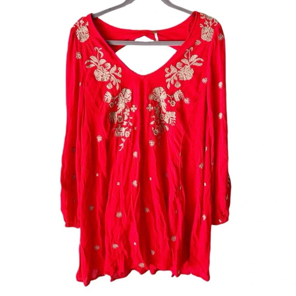 Free People Dress Women's Small S Sweet Tennessee Red Embroidered Tomato Girl - Picture 2 of 10